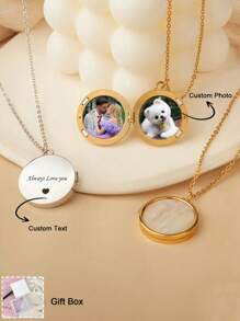 Customized Text And Image Necklace, Personalised Double-Sided Conch Locket Necklace, Gift For Mom, Friends, Classmates, Thanksgiving, Valentine's Day, Birthday, Graduation