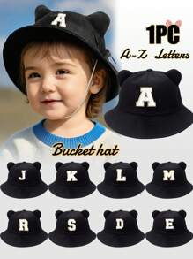 1 件小耳朵婴儿字母渔夫帽，时尚百搭，适合男孩和女孩春夏日常户外使用，可作为礼物。 - 黑色 - 查看 1