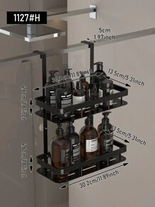 白色/黑色雙層淋浴置物架，壁掛式層架，免鑽孔壁掛淋浴架，淋浴配件，可掛毛巾與放置面紙，居家浴室裝飾，浴室收納，秋季裝飾，返校季 - 彩色 - 查看 12