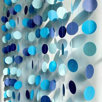 4M Round Circle Tassel Reflective Garland, Blue Circle Bunting Flags For Valentine's Day, Wedding Backdrop, Birthday, Adult Party Balloon Decor