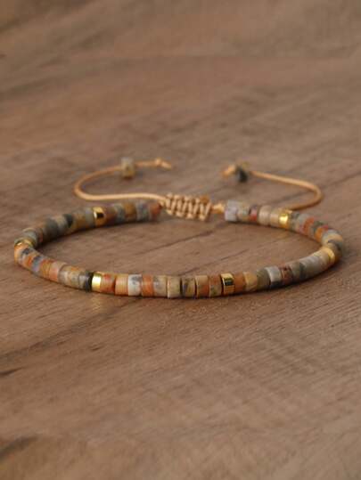 gxtbw 1pc Adjustable High-Quality Minimalist Picasso Jade Beaded Bracelet, Natural Stone Bracelet, Elegant Bracelet