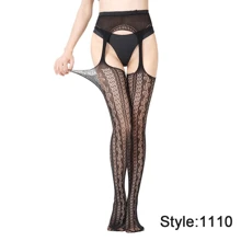 1 双性感内衣性感吊袜带网袜超弹力性感吊袜带连裤袜女士开裆细网眼防滑