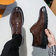 Brown Leather Dress Shoes For Men With Triple Buckled Lace-Up Closure, Suitable For Office, Banquet, Wedding Party And Groom Wedding - Brown - View 5