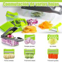 Picador Verduras De 16 En 1 Con Contenedor, Cortador De Verduras, Rallador Verduras Utensilios Cocina Con Cuchillas De Acero Inoxidable Fácil De Manejar, Corta Rápidamente En Dados, Juliana Y Rodajas Para Frutas, Verduras Y Ensaladas - Multicolor - Ver 5