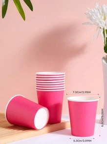 10 Pcs/25 Pcs Disposable Paper Cups, Pink, For Cold Drinks & Coffee, Suitable For Birthday Party, Family Gathering, Picnic, Party Decoration - Hot Pink - View 2