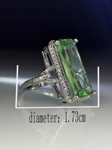 1枚时尚橄榄绿长方形宝石戒指，夸张个性化欧美风格珠宝 - 款式2 - 查看 3