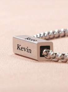 Customized Men's Necklace, Stainless Steel Hollow Square Tube Necklace, Simple Pearl Chain Necklace Can Be Engraved With 1-4 Sides, Custom Name Date Letter Necklace For Couples, Custom Engraved Necklace For Men, Jewelry For Men, Fathers Day Gift, Name Necklace, Gift For Boyfriend, Gift For Him, Christmas Gift