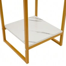 Blumenständer 2 Etagen, Pflanzenständer 75cm Hohe, Gold Metall Blumentopfständer mit Weiß Platte, Pflanzenregal Blumenregal für Wohnzimmer Schlafzimmer Balkon Büro Deko