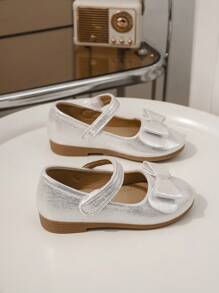 Fashionable Girls' Princess Shoes With Bow Decoration, Versatile Flat Shoes For Spring & Summer - Silver - View 7