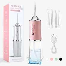 Electric Water Flosser Set, Cordless Oral Irrigator, 4 Jet Tips, 360 Degree Rotatable Nozzle, For Men And Women Daily Teeth Care And Gum Cleaning, Ideal For Holiday Gifts - Pink - View 2