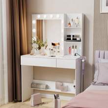 Dressing Table With Lighting, White Dressing Table With Mirror, Dressing Table With 2 Drawers And 3 Shelves, Mirror Dressing Table With Lighting, Modern Dressing Table, White