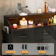 GIKPAL Dresser For Bedroom With Charging Station And RGB LED Lights, Wide Fabric Dresser For Storage And Organization With 9 Drawers - Black PU - View 4