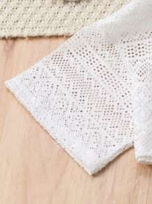 2pcs/Set Girls Summer Outfit, Casual Polyester Knit Mesh Top, Short Sleeve Round Neck, And Matching Black Belt Dress, Slight Stretch, Suitable For 8-12 Years Old Children, Fashionable Summer Clothing For Girls - Perfect Casual Outdoor Wear