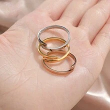 Custom Engrave Promise Ring For Women Stainless Steel Tiny Open Two Name Initial Personalized Ring 2mm Thin Gifts - Multicolor - View 4