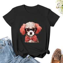 Women Poodle T Shirts Shirt Short Sleeves T Shirt Casual T Shirts Novelty Shirt Graphic Tees Clothes Top - Black - View 1