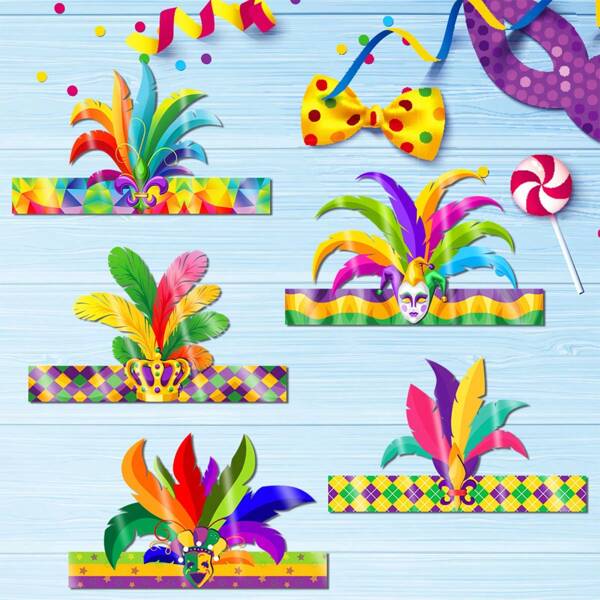 6/12 peças novos chapéus de papel para festa de carnaval com penas coloridas adereços para fotografia