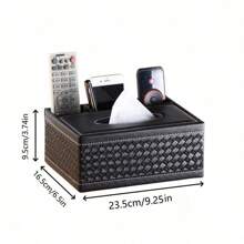 1pc PU Material Multi Functional Tissue Box, Paper Drawer Can Be Placed In The Living Room, Coffee Table, Remote Control Storage Box, Household Napkin Drawer,Home Stuff,Table,Home Decorations,Home Organization And Storage,Room Decor,Room Decor Bedroom,Kitchen Accessories,Kitchen Tools,Organiser Kitchen,Travel,Holiday,Tissue Box Holder,Napkin Holder,Festival Family Gathering,Kitchen Dining Table DecorFor Home Kitchen Bedroom Living Room Dining Room, Home Decoration Accessories, Decorative Box,Women Wedding Gift,Summer Travel Holiday Festival Must-Have - Black Braid - View 2