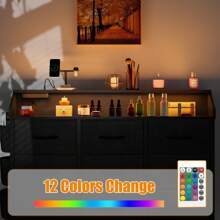 GIKPAL Dresser For Bedroom With Charging Station And RGB LED Lights, Wide Fabric Dresser For Storage And Organization With 9 Drawers - Black PU - View 5
