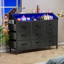 GIKPAL Dresser For Bedroom With Charging Station And RGB LED Lights, Wide Fabric Dresser For Storage And Organization With 9 Drawers - Black PU - View 10