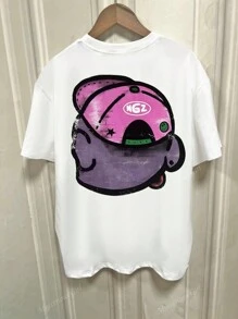 Women Y2K Style Short Sleeve Round Neck T-Shirt With Retro Cartoon & Letter Print