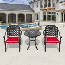 MoolSun Outdoor Furniture 5-Piece Set, Cast Aluminum, Terrace Furniture, Nylon Anti Slip Foot Pads, Wear-Resistant, Anti Slip, Noise Reducing, With Black Frame And Randomly Colored Seat Cushions.