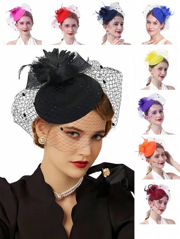 1 Pc Fascinator Chapéus Para Mulheres 20s 50s Vintage Pillbox Hat Kentucky Derby Fascinators Flower Veil Wedding Tea Party Hat