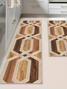 1pc Brown Geometric Vintage Print Runner Mat, Plush Rug Carpet, Soft Comfy Doormat, Vibrant Colors, Home Decor, Suitable For Living Room, Hallway, Bedroom, Kitchen, Entryway, Indoor, Durable & Easy Clean, Bedroom Decor, Home Decoration, Room Decor, Outdoor Mat, Garden Rug, Living Room Carpet