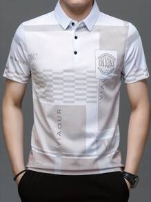 Men's Summer Short Sleeve Ice Silk Polo Shirt,Men's Summer Plaid Short Sleeve Button Down Shirt - 白色 - 查看 1