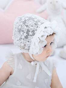 1 pieza Gorro de bebé niña con bordado de flor de encaje, estilo vintage y suave, gorro de bebé recién nacido estilo palacio - 1PC - Ver 8