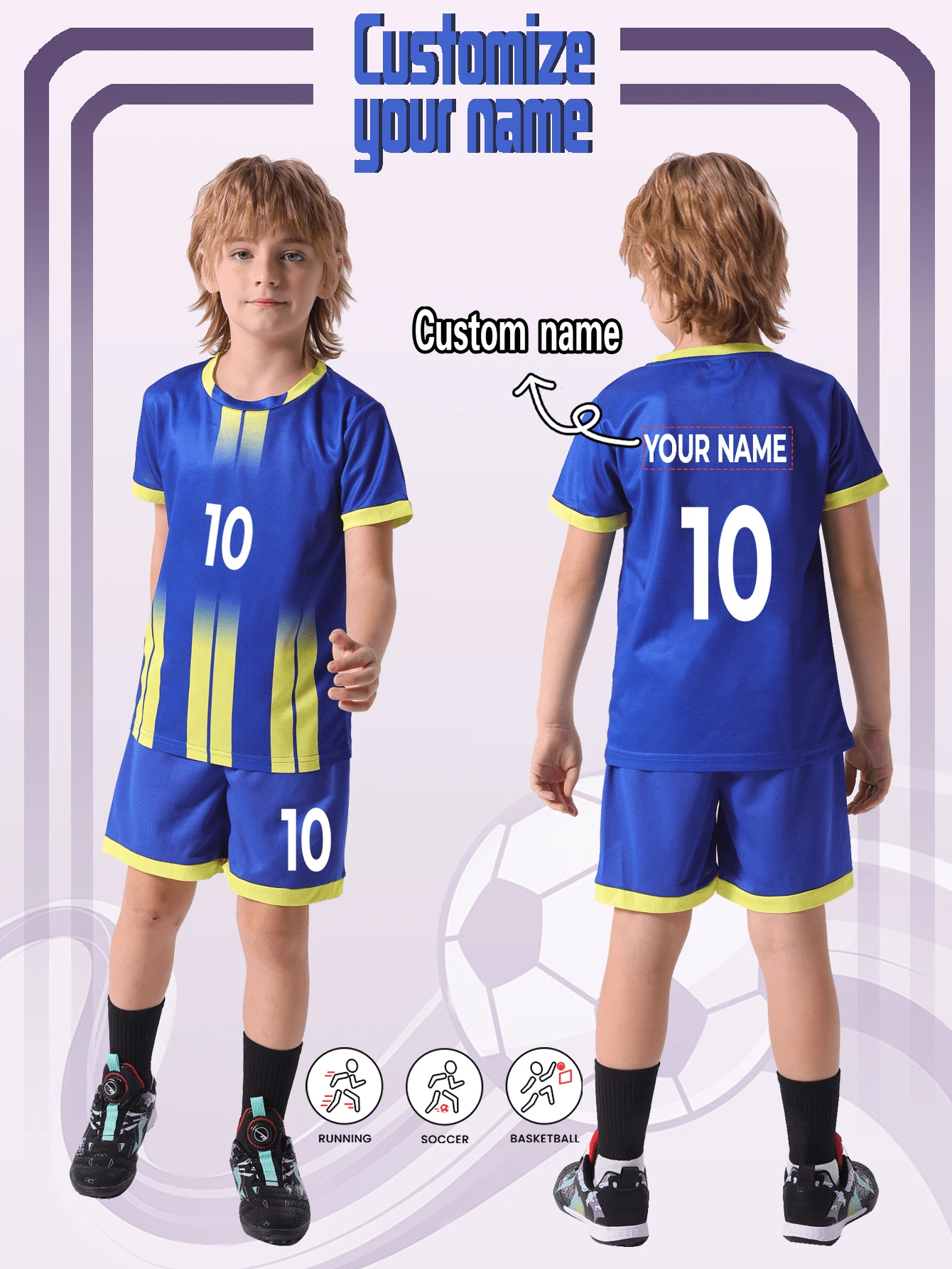[Custom-Made] 2pcs Sports Training Quick Dry Short Sleeve Sportswear Set No.10, Suitable For Football, Exercise, Daily Wear With Customized Name Stylish, Fashion, Hipster, Casual, Minimal Chic Personalized, Customized, Custom, Unique Guy Costumes, Capsule Wardrobe, Boy Basic/Street Style Ideal Gifts For Him Boyfriend, Family, Friends For Birthdays, For Vacation/Holiday, For School/Competition, For Sports/Climbing,Kids,Urban Gala