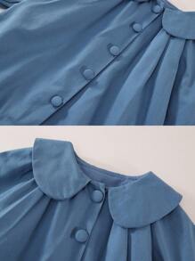 1 pièce Robe fleurie ample à col évasé bleue, Printemps