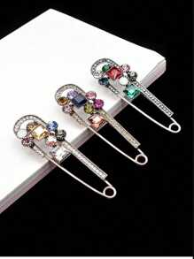 1 件女士复古风格夸张水钻装饰大别针胸针，创意毛衣/开衫披肩别针，优雅简约西装外套/大衣配饰