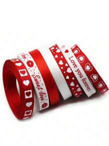 5 件情人节红丝带爱心印花适用于情人节婚礼礼品包装丝带 DIY 工艺品发饰、礼品包装胶带适用于派对、节日、情人节 - 彩色 - 查看 4