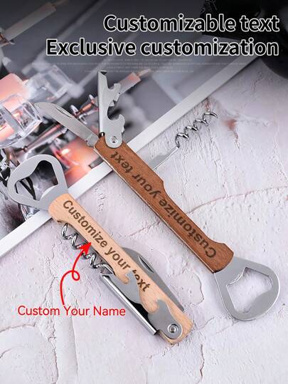 1pc Personalized Bottle Opener & Multi-Tool, Beer/Wine Bottle Opener, Groomsman Gift, Wedding Party Favor, Engraved, Customized, Free Letter Combination, Multi-Functional, Durable, Decorative, Reusable, Elegant, High-Quality, Vibrant Color, Modern, Customized, Unique