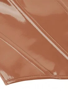 Tops cortos de mujer con corsé de cuero de unicolor, con cordones en la espalda, con huesos de pescado y dobladillo curvo - marrón café - Ver 8