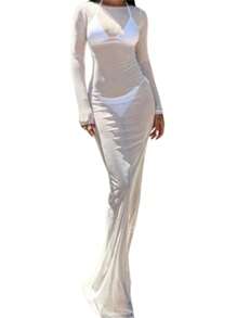Ladies Beach Perspective Dress Long Skirt - White - View 1