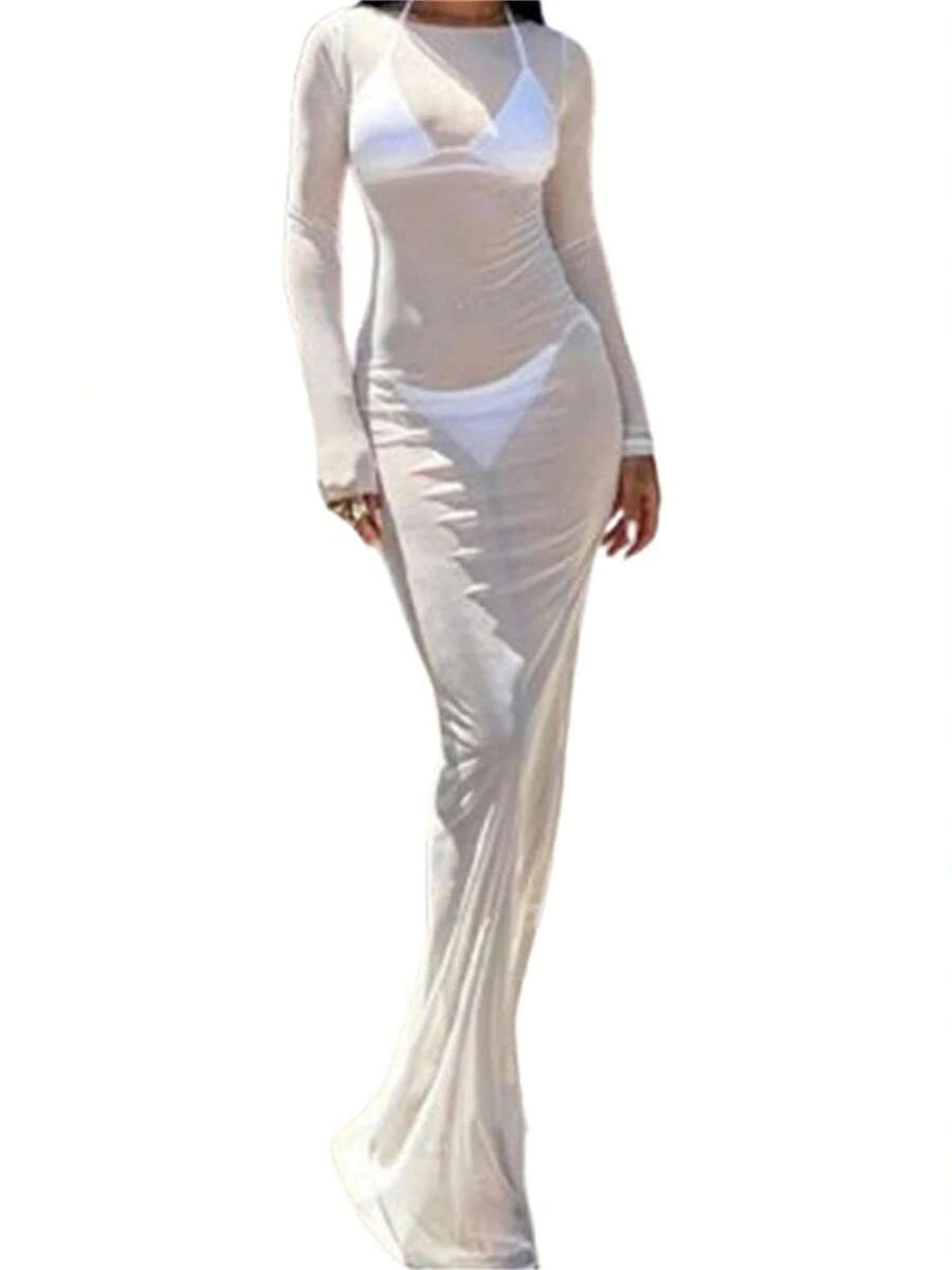 Ladies Beach Perspective Dress Long Skirt - White - View 1