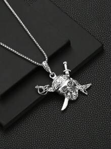 1 件波西米亚加勒比海盗骷髅吊坠项链，适合男士日常、派对和驾驶时的时尚配饰 - 復古銀色 - 查看 1