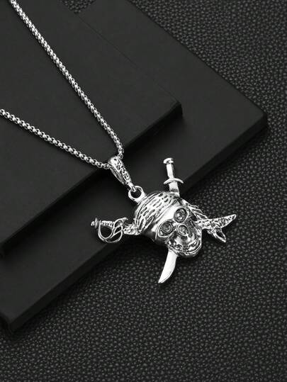 1個 ボヘミアン カリブ海賊骸骨ペンダントネックレス、メンズの日常着