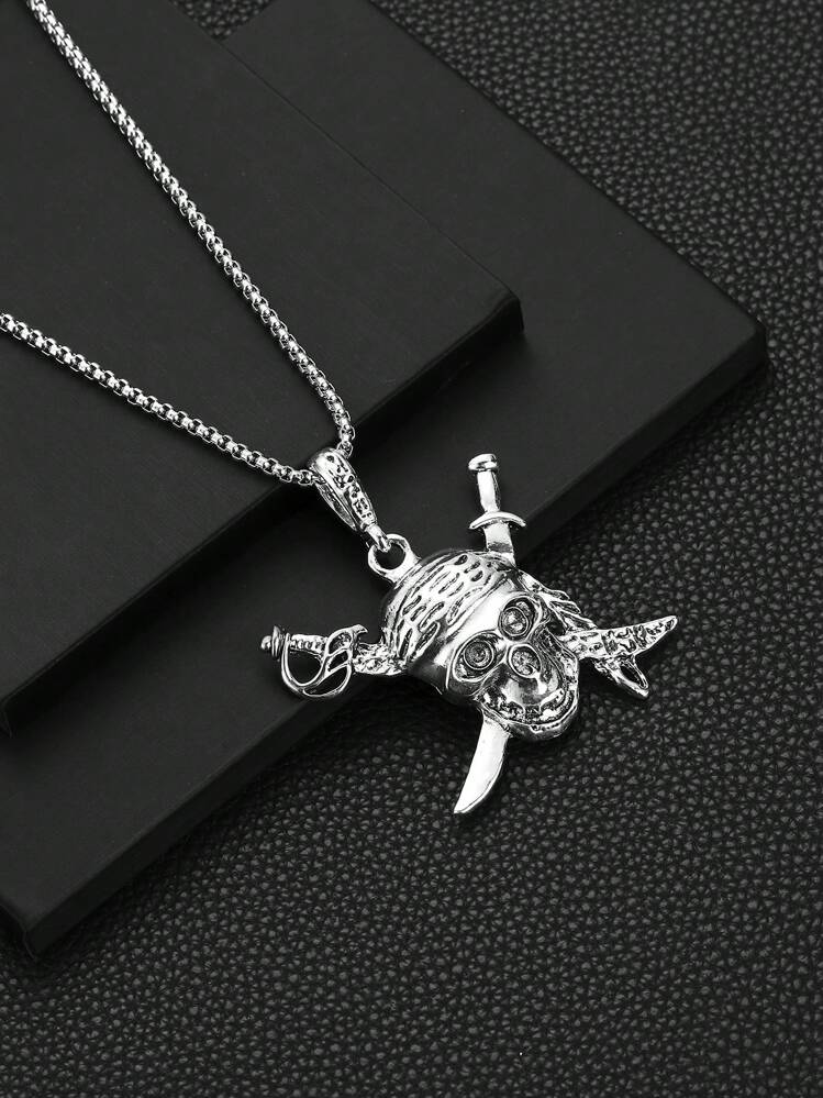 1個 ボヘミアン カリブ海賊骸骨ペンダントネックレス、メンズの日常着