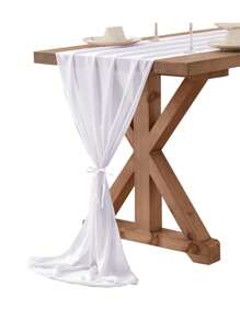 1/2 件雪纺一次性桌旗，白色浪漫简约桌布，适用于婚宴、节日、生日、情人节派对桌餐厅家居场景装饰 - 白色 - 查看 3