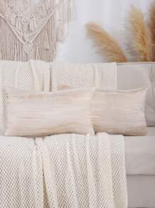 Miater 1pc Geometric Jacquard Faux Silk Pillowcase - Beige - View 22