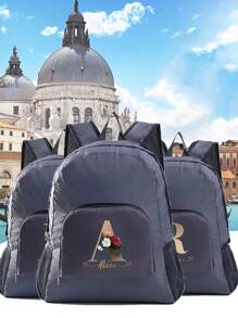 1 pezzo Zaino pieghevole e portatile personalizzato, con iniziali personalizzate da A a Z, leggero e impermeabile, adatto per arrampicata, uomo, donna, unisex, escursionismo, montagna, sport all'aperto, campeggio, organizzatore da viaggio - Grigio - Visualizzare 6