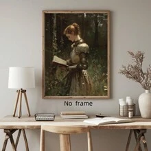 1 pièce œuvre murale vintage sans cadre et colorée, affiche de dame chevalier médiévale de l'académie sombre, impression sur canevas d'art mural de la Renaissance vintage, femme victorienne lisant un livre, idéal pour les amateurs de livres