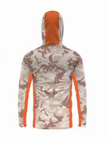 قمصان صيد للرجال بأكمام طويلة وقناع مغطى، سريعة التجفيف، ملابس صيد [الربيع/الصيف] - البرتقالي مرهق - مشاهدة 2