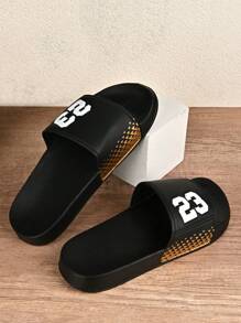 (Parejas) #23 Diseño numérico, pantuflas planas suaves de EVA, antideslizantes, para interiores y exteriores, para hombres y mujeres, cómodas, adecuadas para el hogar, el baño, la playa, uso casual en verano