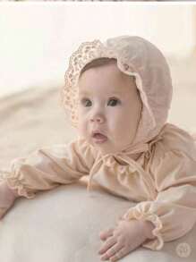 1 pieza Gorro de bebé niña con bordado de flor de encaje, estilo vintage y suave, gorro de bebé recién nacido estilo palacio - 1PC - Ver 6