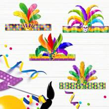 6/12 peças novos chapéus de papel para festa de carnaval com penas coloridas adereços para fotografia
