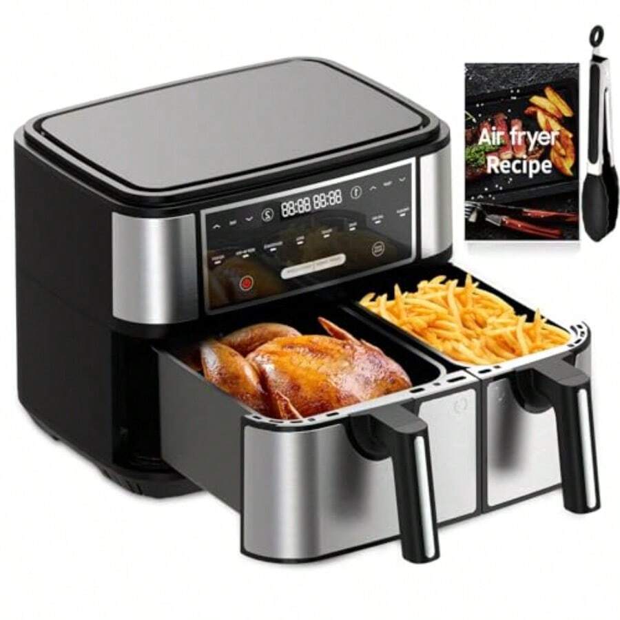 4L 6L Dual Baskets Air Fryer Compact Oven 8-In-1 Oil- Double Zone Cooking Timer Temperature Control Nonstick 2600W - 4L+6L - View 1