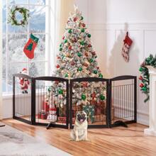 Extra Wide Dog Gate Freestanding Pet Gate For Dogs,Foldable Puppy Fence With Support Feet Suitable For Doorway, Stairs,98 In Wide 32 In Tall (4-Panel,Espresso) - Espresso - View 2